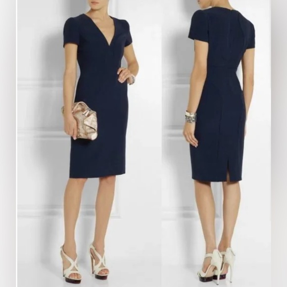 Alexander McQueen navy blue sheath dress deep V size IT40 - Picture 3 of 16